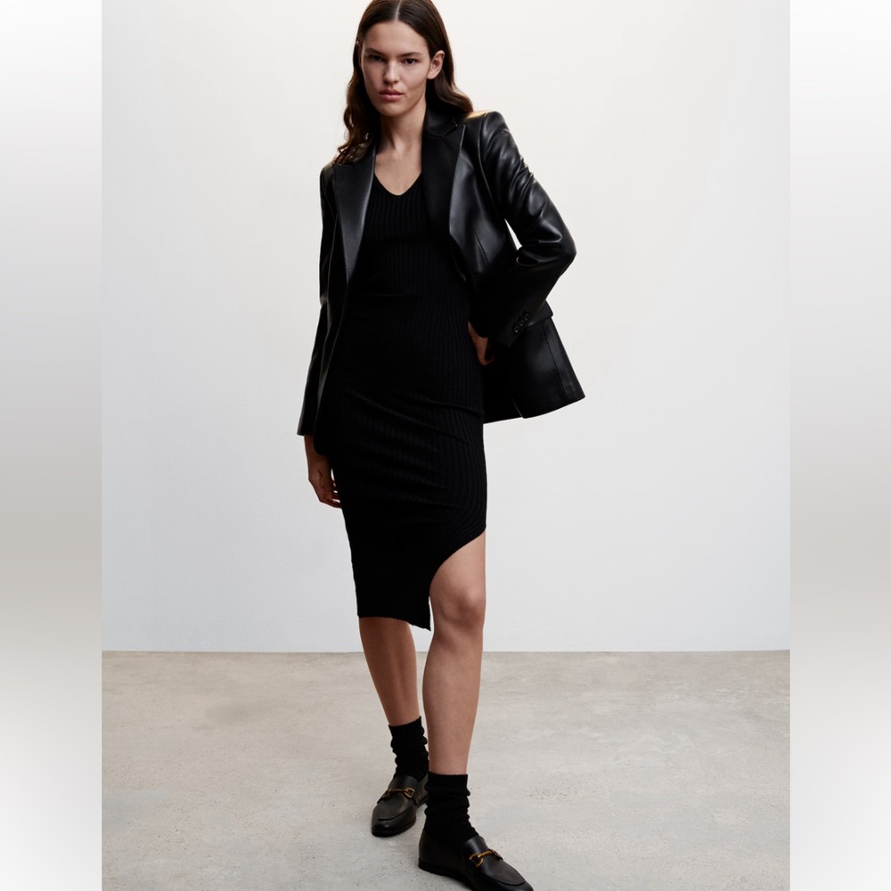 Mango Black Faux Leather Tailored Blazer Jacket Dark Academia Women Medium M - Picture 3 of 16